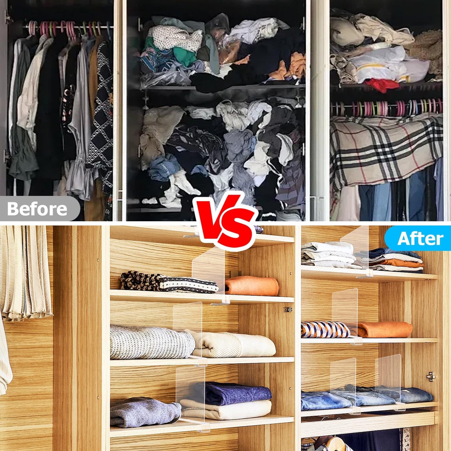 LoveBB 12 Pack Shelf Dividers for Closet Organizers and Storage, Clear Vertical Shelf Closet Separators for Sweater, Shirts, Clothes, Handbags