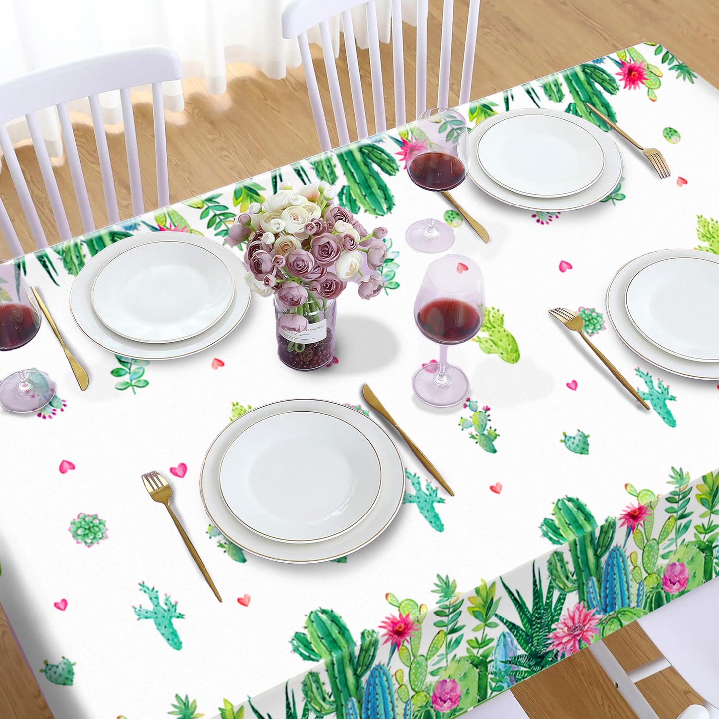 CC HOME 1Pc Succulent Cactus Party Plastic Tablecloth 54 x 87 Inch Long Table Cover, Plants Cactus Party Tablecover for Succulent Theme Kids Baby Shower Birthday Dinner Picnic Kitchen Event