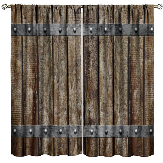 Nanacur Vintage Wooden Door Curtains, Barn Farmhouse Wooden Country Cabin Rod Pocket Window Treatment for Bedroom Living Room Kitchen Drapes 41" W X 45" L (No Blackout)