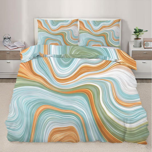 QINYUN Modern Abstract Duvet Cover California King, Flowing Lines Gradient Bedding Set 3 Piece Bedroom Decor Retro Marble Patterned Comforter Cover with Zipper Ties & 2 Pillowcases