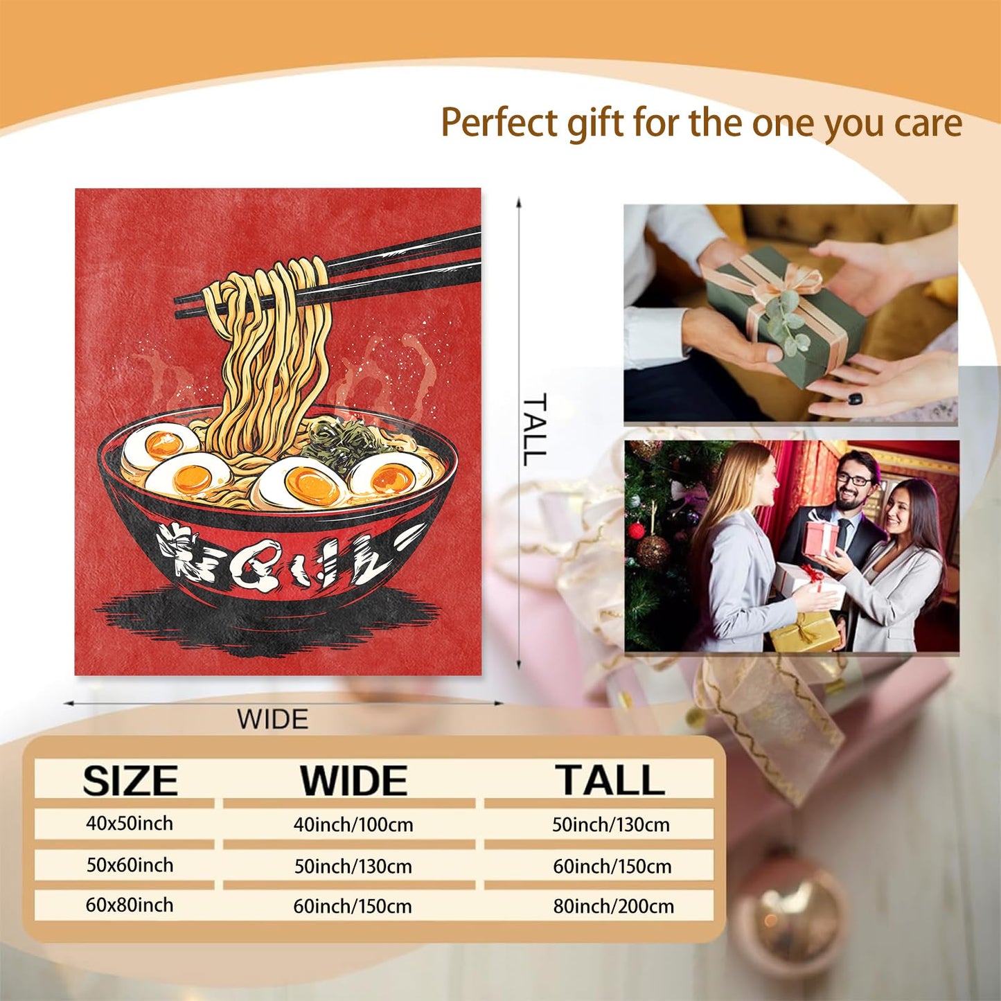 Mounidso Japanese Ramen Blanket, Food-Themed Flannel Blanket Gifts for Women, Soft Warm Lightweight Blankets for Living Room Home Travel Decor 50" x 60"