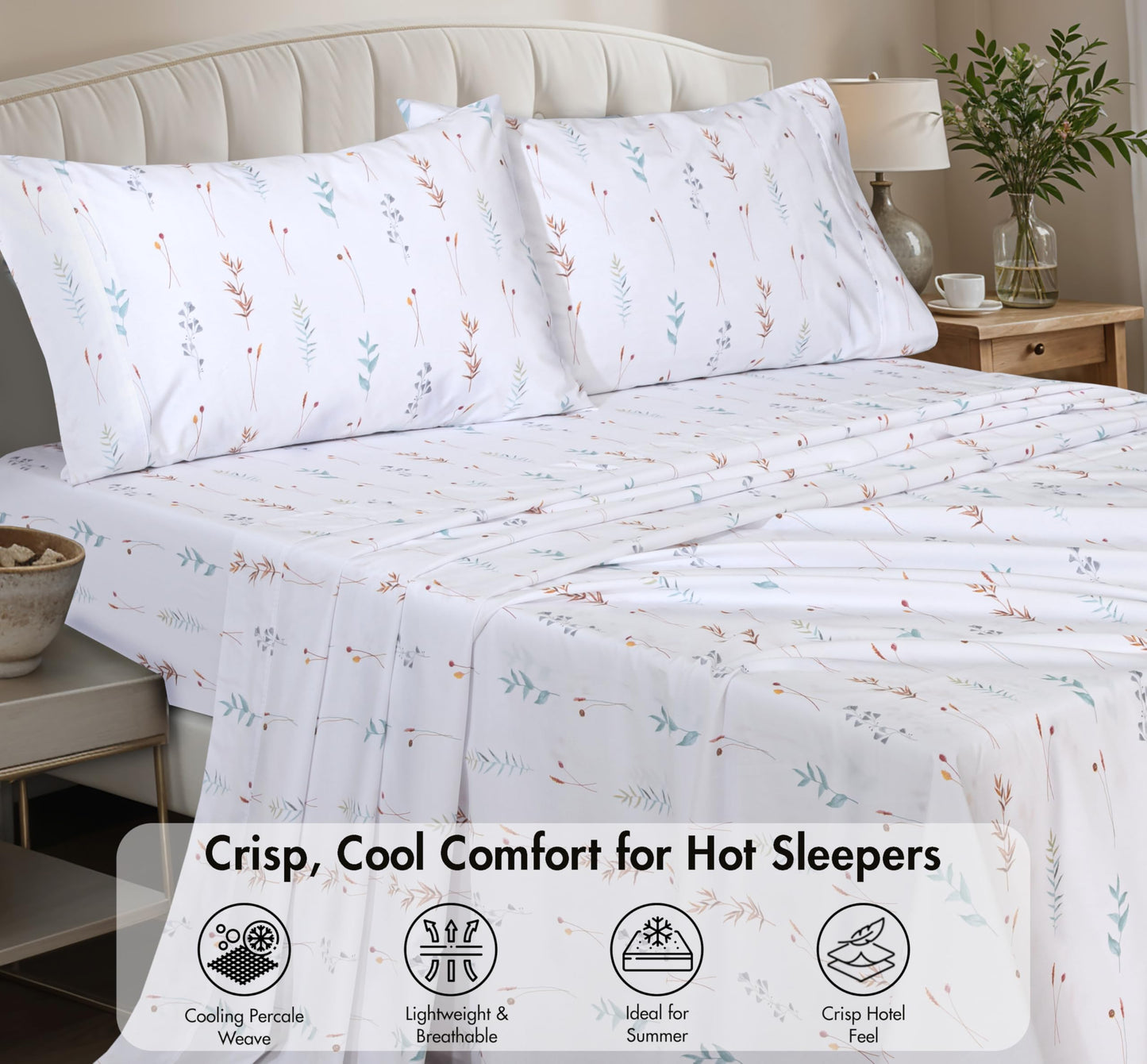 ZOYER 100% Cotton Sheets – Twin Size Percale Bedding, Cooling & Breathable, Durable with a Crisp, Soft & Comfortable Feel, 16" Deep Pocket, 3-Piece Set, Fairy Meadows