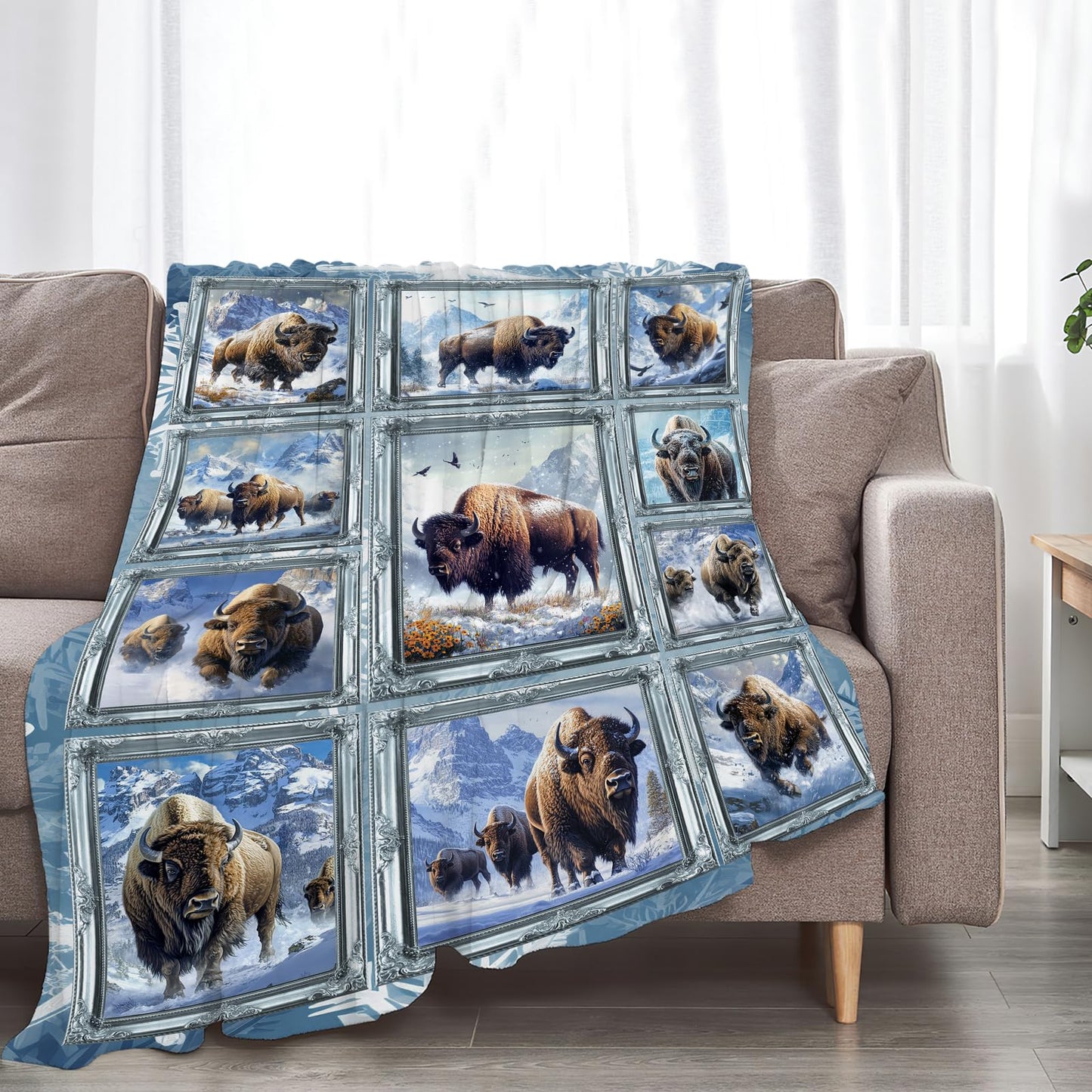 Bison Blanket Soft Fuzzy Fleece Snow Mountain Wild Animal Throw Blankets Decor Cozy Warm Plush Flannel Blanket Gifts for Boys Girls Men Women Home Chair Sofa Couch Bed 50"X40"