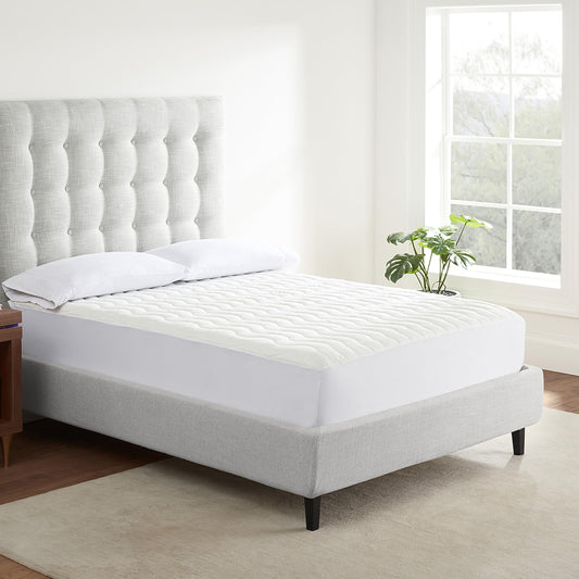 Serta Air Dry Basic Comfort Performance Fabric Quilted Mattress Pad, Cooling and Breathable Mattress Cover, Moisture Wicking Protection with 15" Deep Pocket, Full, White