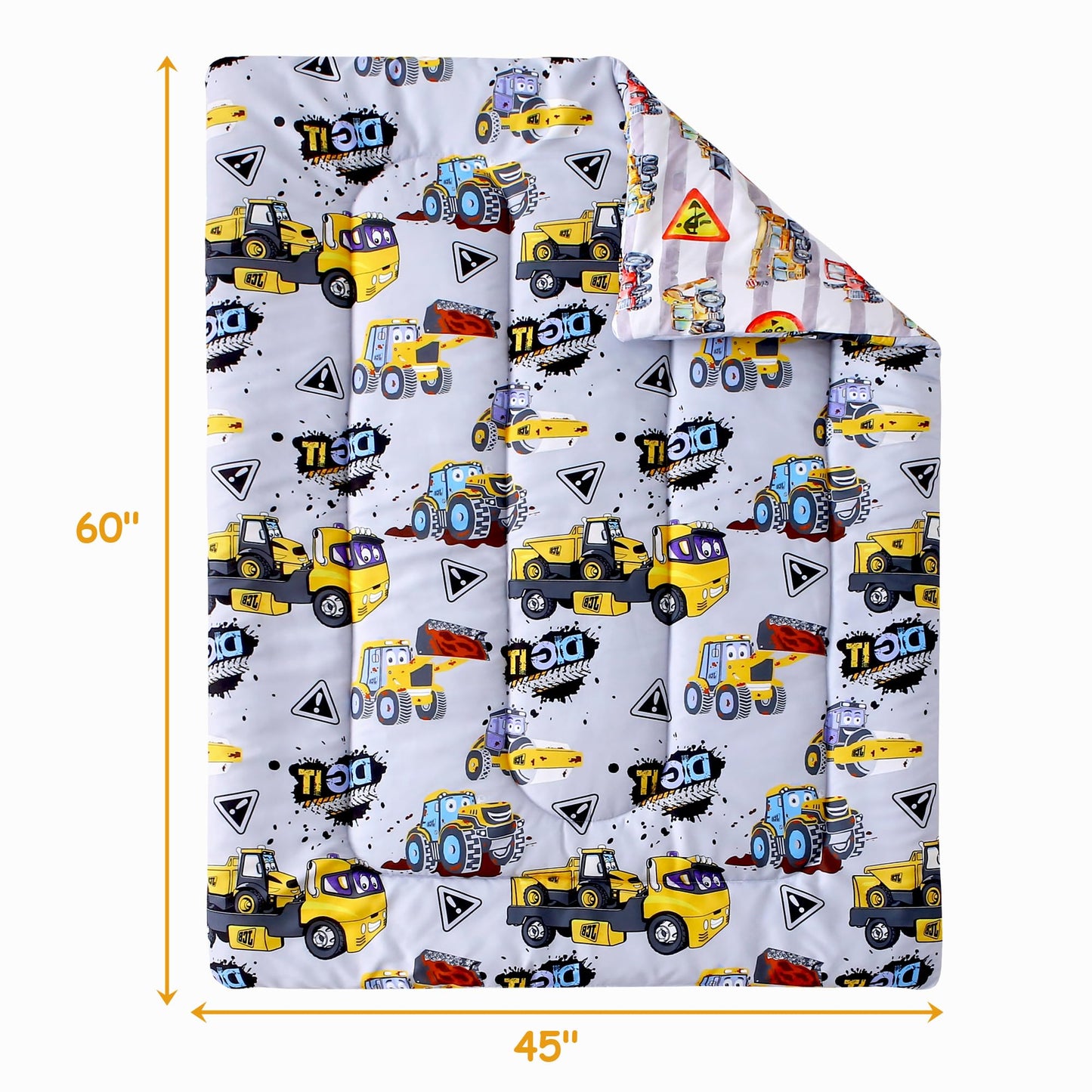 Mooreeke 4 Pieces Toddler Bedding Set - Grey Cool Heavy-Duty Vehicles Toddler Comforter Sets for Boys, Includes Comforter, Flat Sheet, Fitted Sheet and Pillowcase, Bed in A Bag for Baby Bedroom