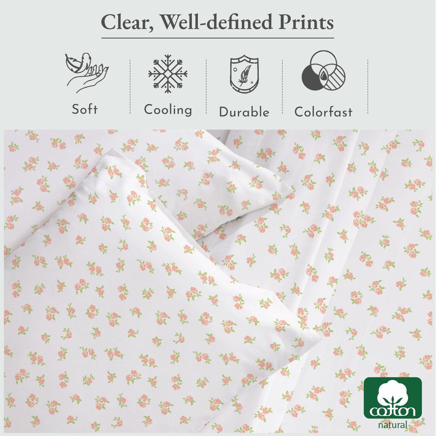 California Design Den Floral Pattern Bed Sheet Set Queen Size, 100% Cotton Sateen Deep Pocket Queen Sheets & Pillowcase Set - Chic Floral