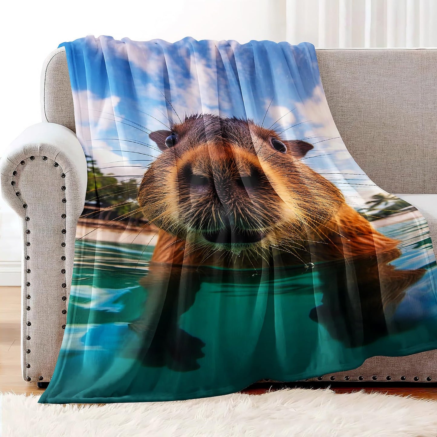 YISUMEI Capybara Gifts Throw Blanket, 50"x60", Funny Swimming Capybara Cozy Blanket for Women, Kids and Teens, Ultra Soft Plush Fleece Flannel Blanket for Couch & Bed, Room Decor