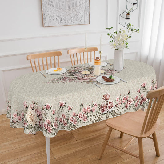 Faptoena Oval Floral Tablecloth 60×84 inch Rose Gold Table Cloth Modern Minimalist Style Decorations for Dining Room Coffee Table Outdoor Picnic
