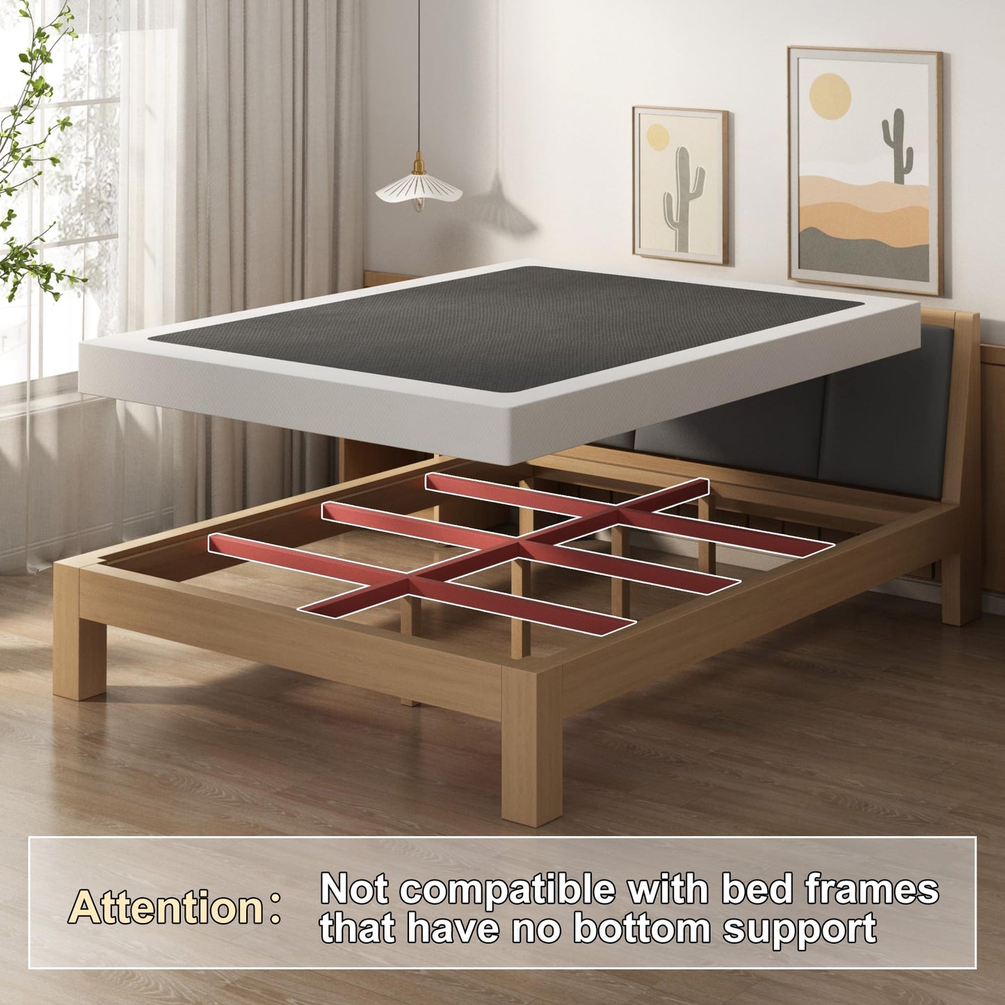 EMODA 5 Inch Box Spring Queen Size Bed Base, Heavy Duty Metal Queen Mattress Foundation with Fabric Cover, Easy Assembly, Black