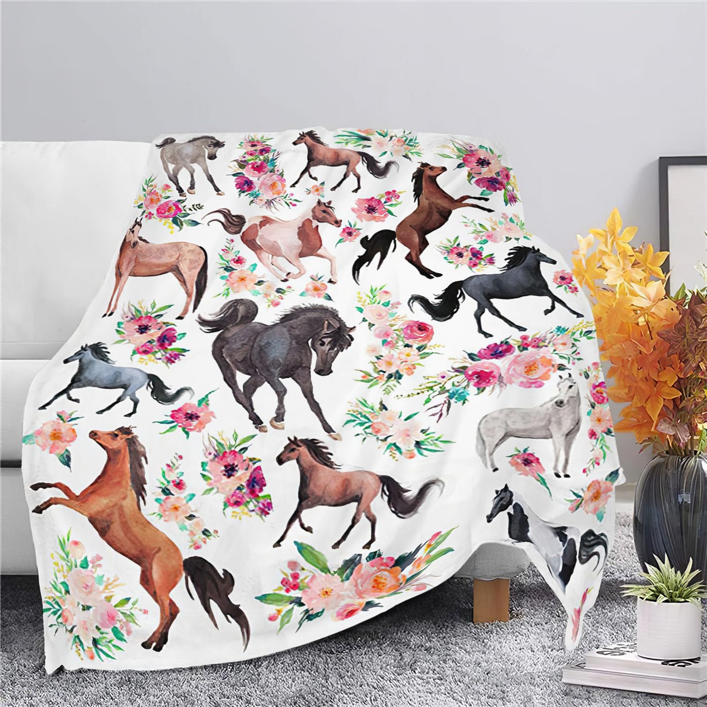 Horse Blanket Horse Throw Blanket Gifts for Girls Women Kids Boys Adults Man Super Soft Cozy Plush Fluffy Fuzzy Fleece Blanket Decor 40''X50''