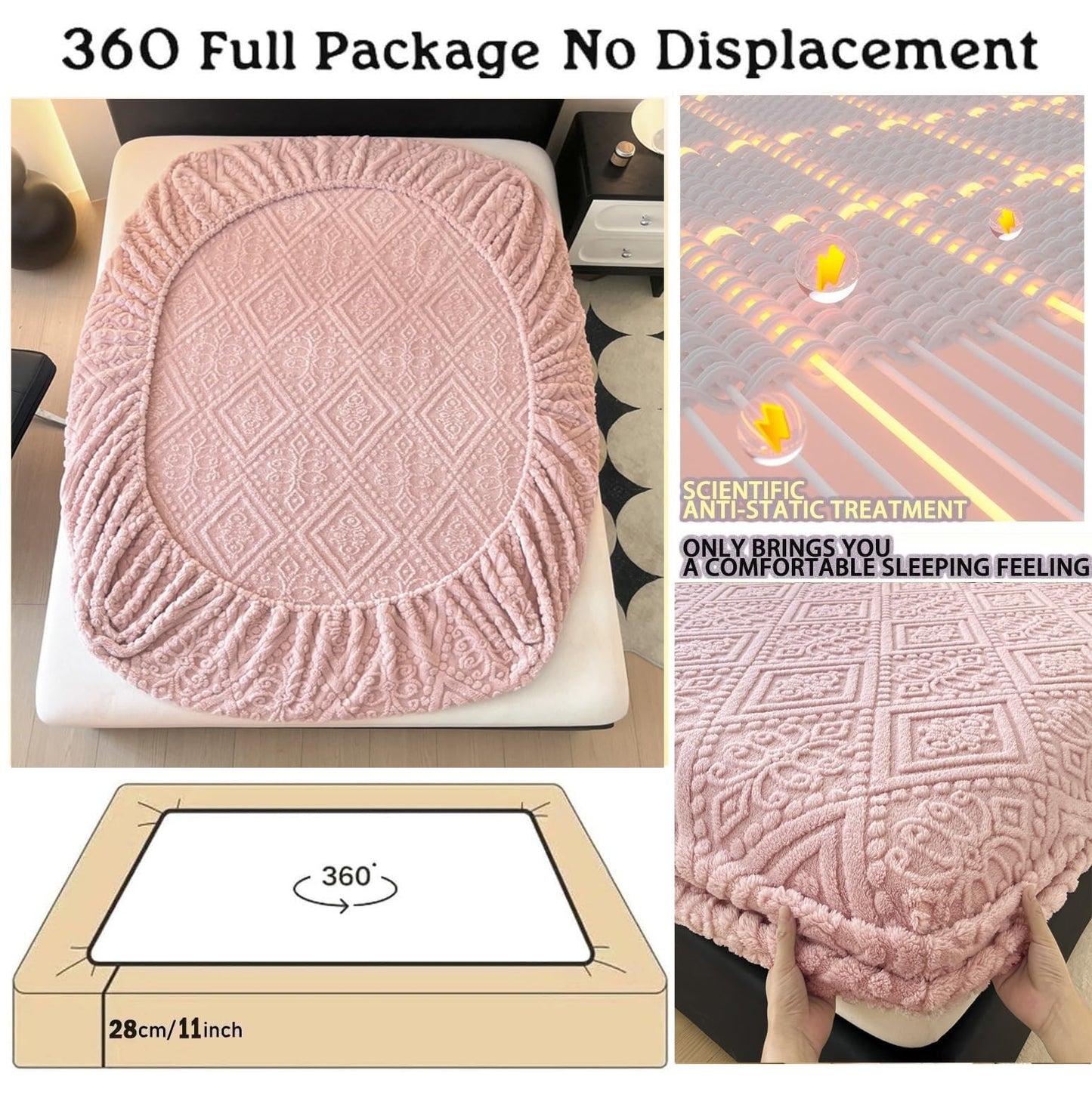 Elastic Bed Sheets Bohemian Taffeta Velvet Full Fitted Sheet, Ultra Soft Mattress Protector Fluffy Plush Bedding(Beige,Twin)