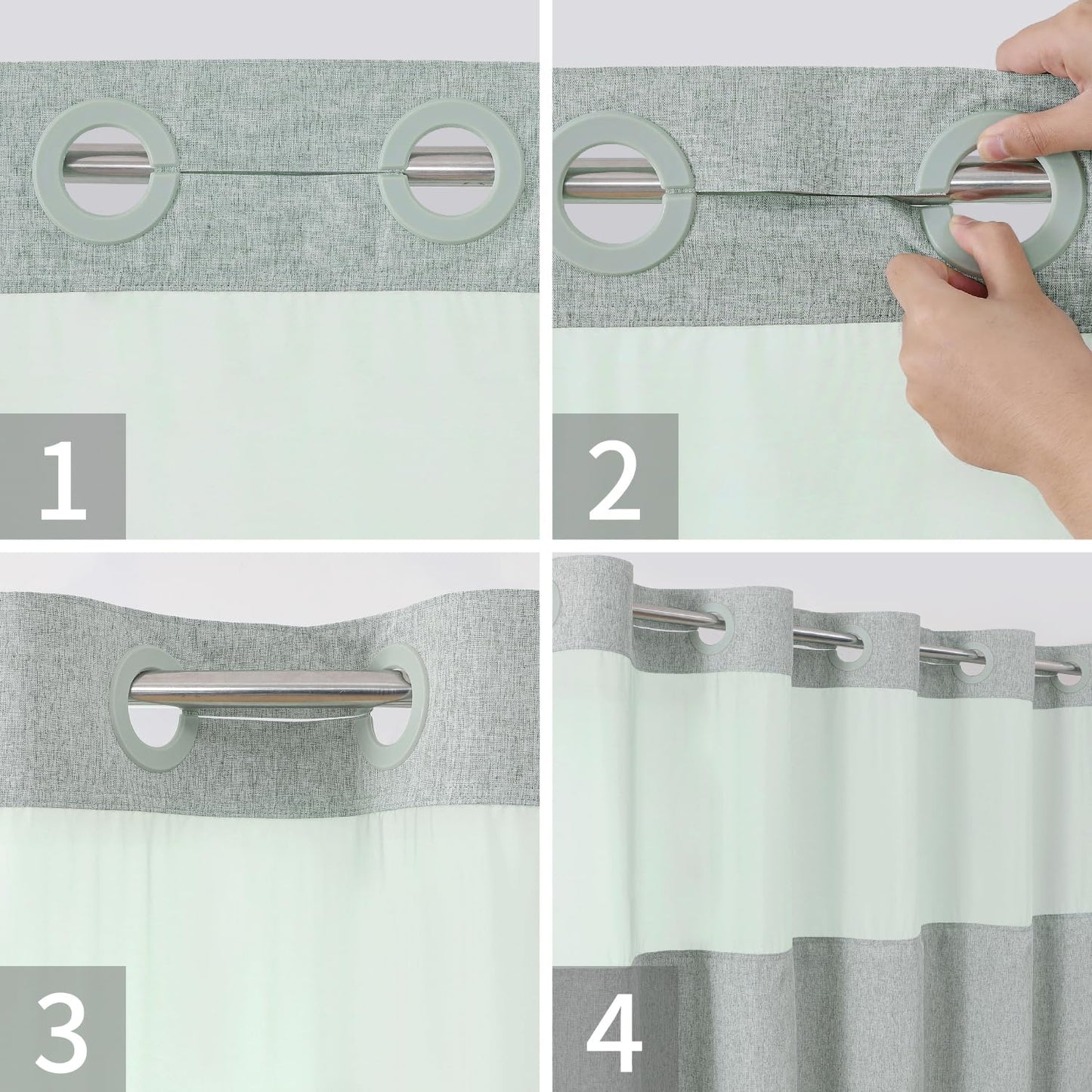 eachope No Hooks Needed Linen Textured Shower Curtain with Snap-in Fabric Liner Set,Sage Green Hotel Luxury Decor Shower Curtains for Bathroom,Water Repellent & Washable,71Wx77H