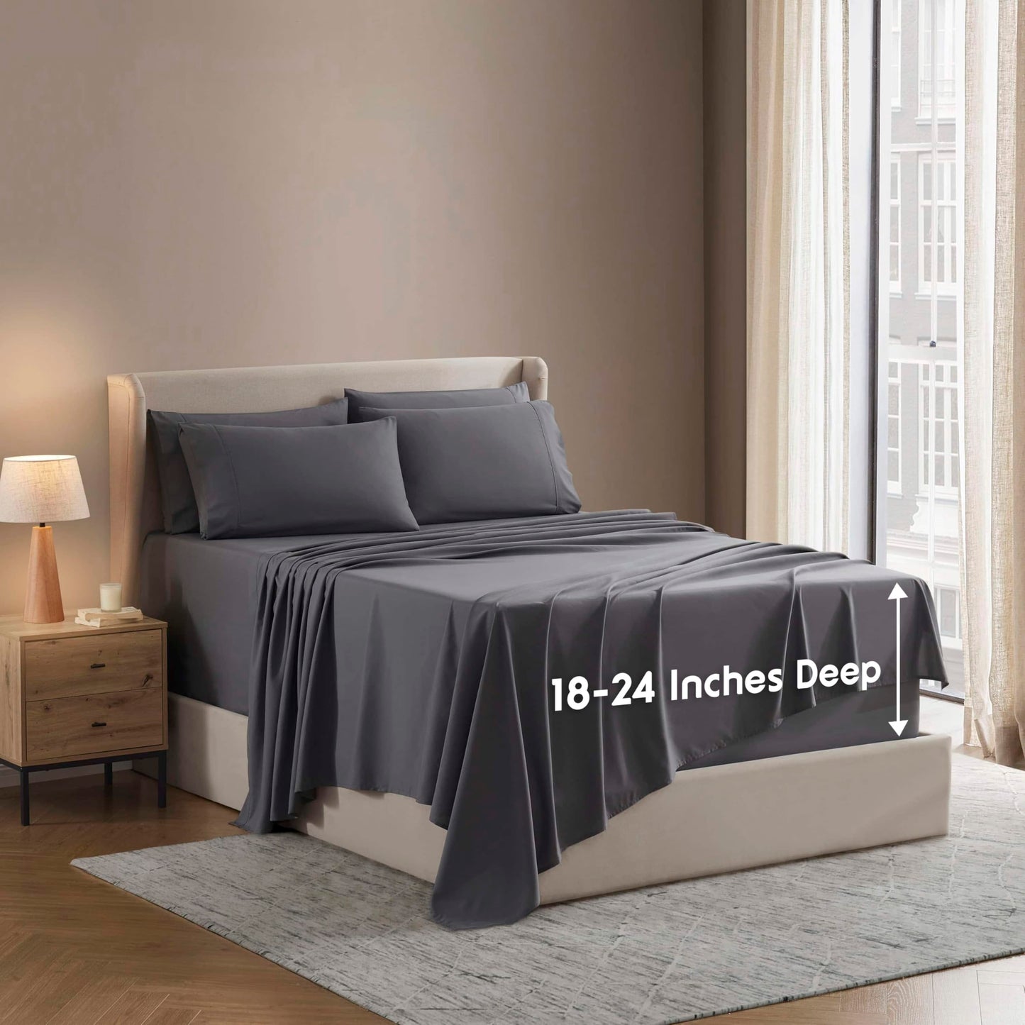 Nestl Extra Deep Cal King Sheet Set - 6 Piece Breathable & Cooling Sheets - Hotel Luxury Bedding Set w/18-24 Inch Deep Pockets - Easy & Secure Fit - Super Soft, Wrinkle Free & Comfy - Dark Gray