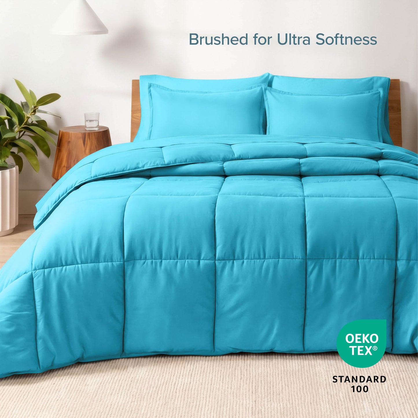 Bare Home Bed-in-A-Bag 5 Piece Comforter & Sheet Set - Twin XL - Goose Down Alternative - Ultra-Soft 1800 Premium Bed Set (Twin XL, Aqua/Aqua)