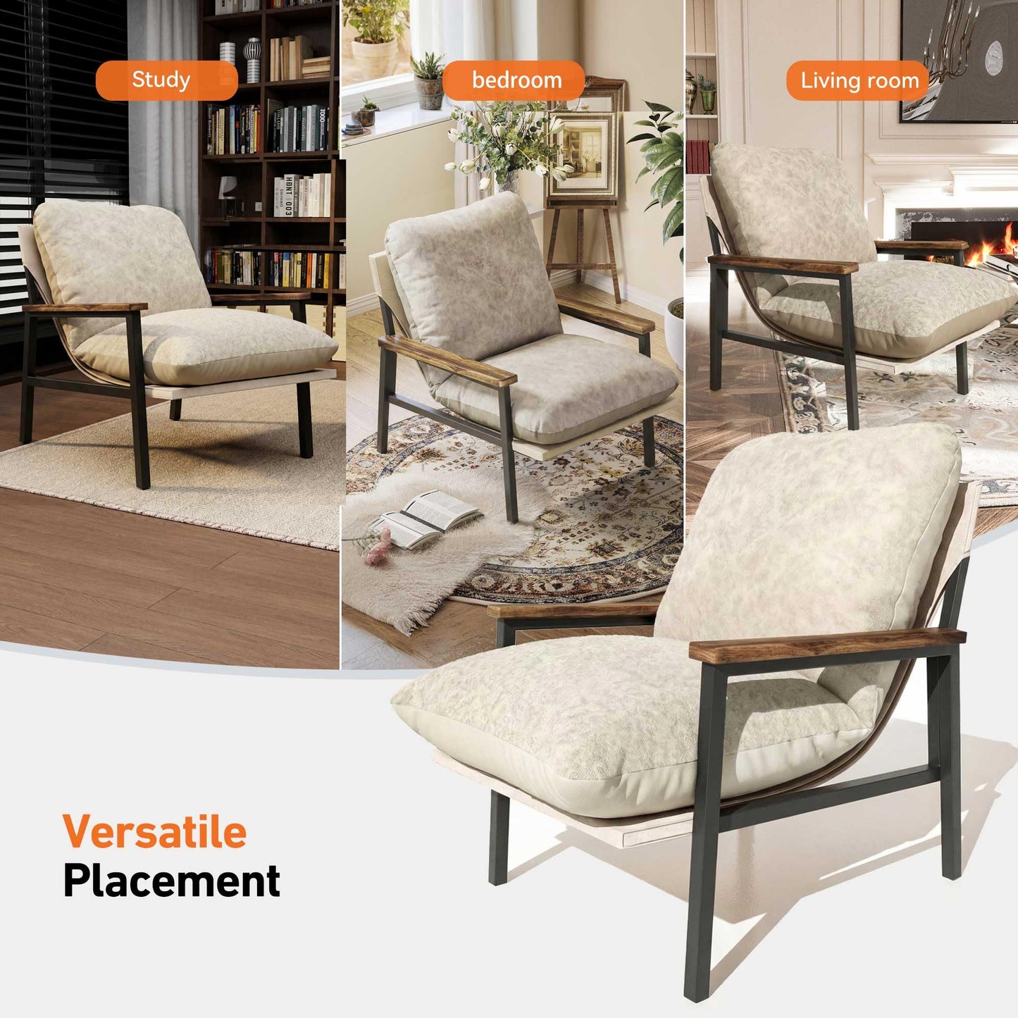 LUNIVO Cloud Accent Chair, Dual-Sided Cushion Accent Chair for Living Room with Acacia Wood Armrests & Sturdy Metal Frame, Ergonomic Lounge Chair for Bedroom, Cloud-Like Softness, Easy Assembly