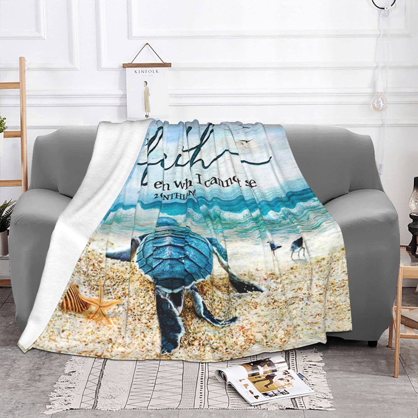 Jinflower Sea Turtle Throw Blanket Turtle Blanket for Kids Adults Super Warm Soft Cozy Plush Fleece Flannel Blanket for Sofa Couch Bed Birthday Gifts Sea Turtle Print Blanket 40"x50"