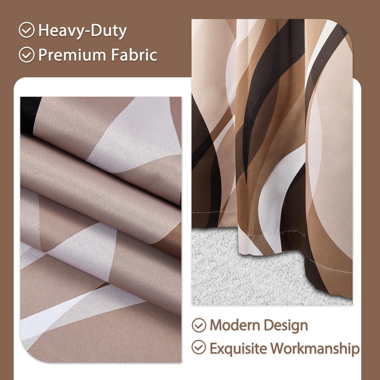Ruelvth Brown Blackout Curtains, Ombre Grey and Brown Striped Window Curtains for Living Room Bedroom Modern Coffee Tan Room Darkening Grommet Curtains 42x63 Inch, 2 Panels