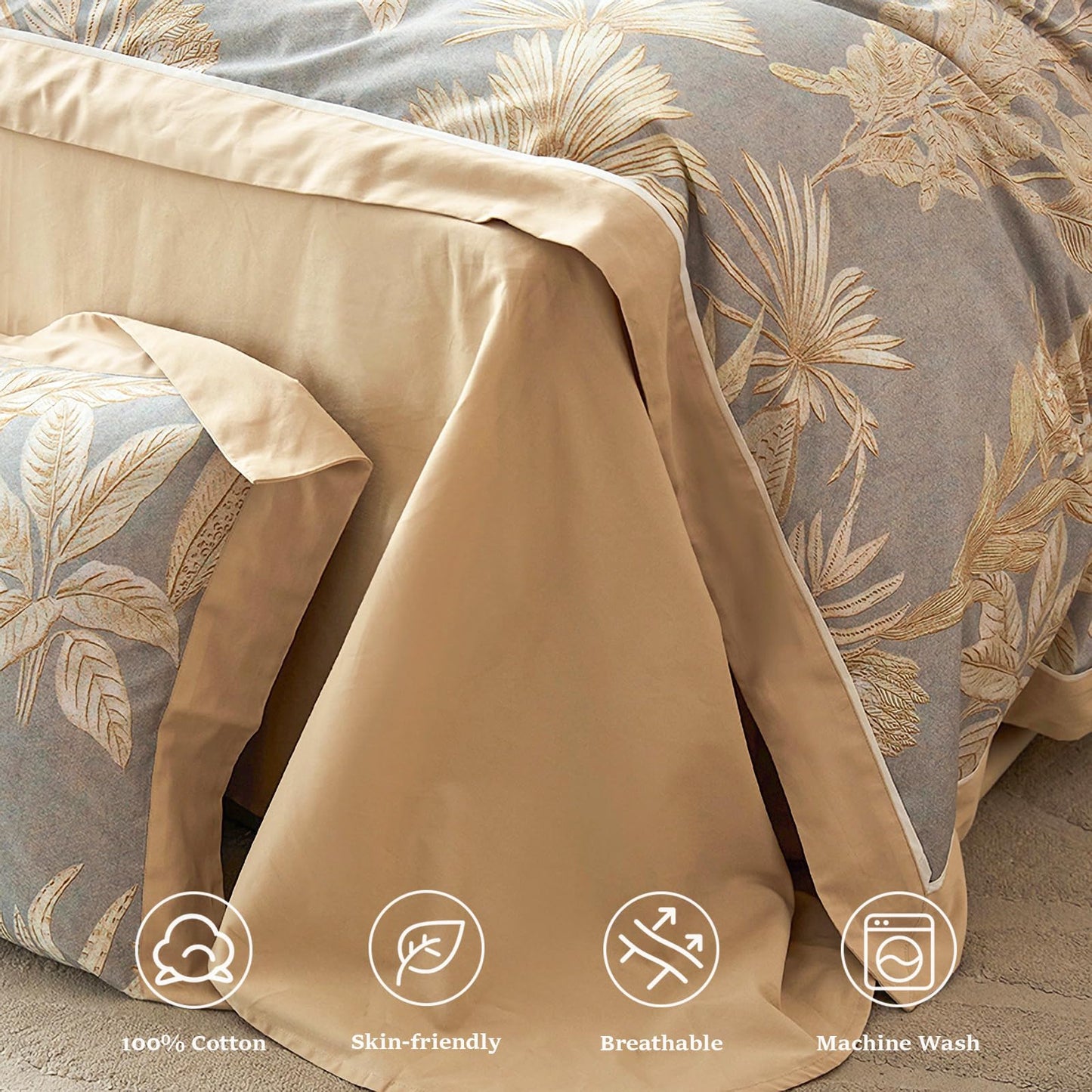 TodaFre 100% Cotton Duvet Cover King Size Set, Luxury Reversible Botanical Floral Patterned, Soft Breathable & Skin-Friendly Bedding for All Season Comfort, 3 Pieces (104"x90")