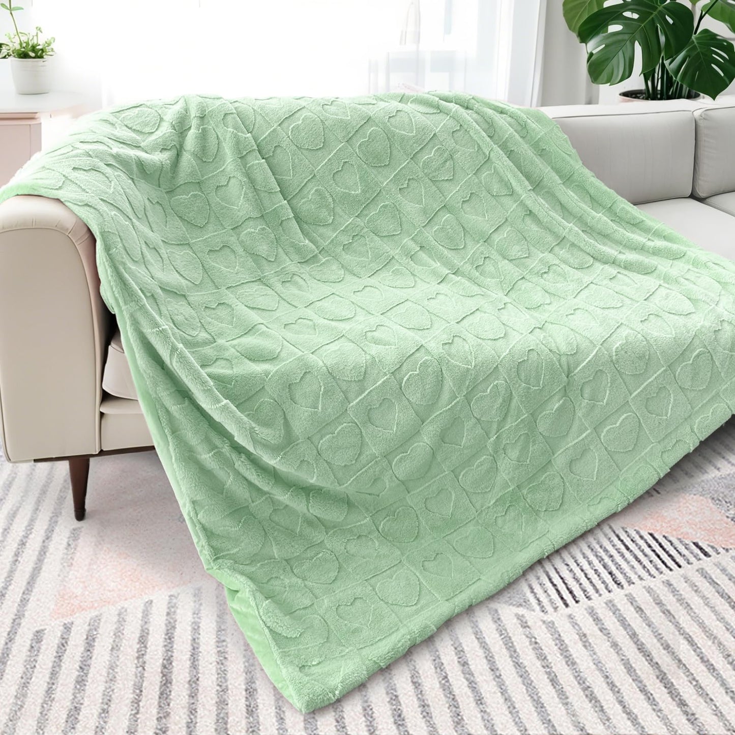 Bcareself Faux Fur Throw Blanket Ultra Soft Plush Fluffy Blanket for Couch, Bed, Sofa - Lightweight Yet Warm Winter Blanket for Women Men - Machine Washable Valentine Gifts 60x80 Inches Sage Green