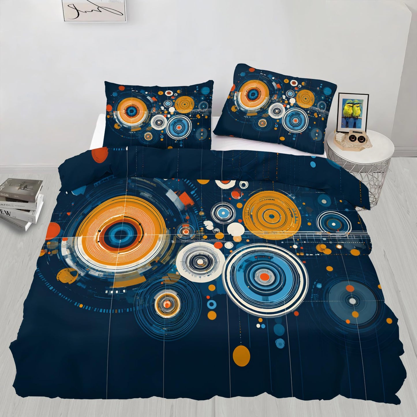 ZAOMIR Modern Abstract Circle Duvet Cover Queen Size, Colourful Disc Bedding Set 3 Piece, Hippie Hip Hop Patterned Comforter Cover with Zipper Soft Microfiber, 2 Pillowcases