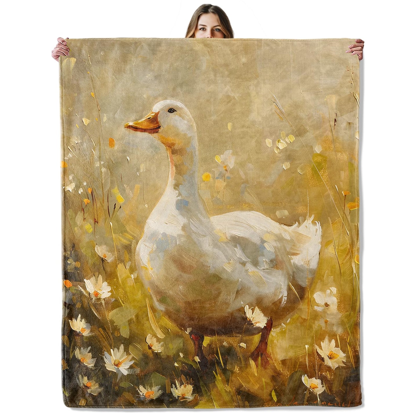 White Duck Throw Blanket for Girls Boys Kids Adults, 50x60 in, Cozy Flannel Blanket for Bedroom, Camping, Couch, Room Decor, Fuzzy Warm Soft Gifts