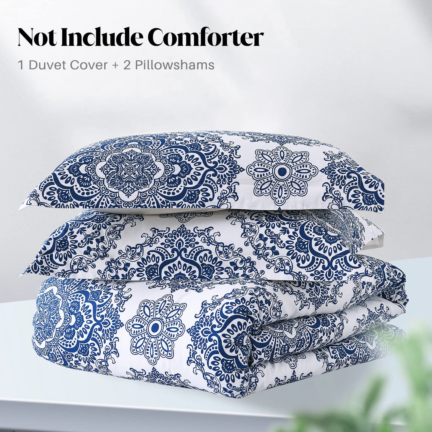 CozyDH 100% Cotton Home Damask Medallion Luxury Duvet Cover Set King Size Boho Paisley Print Bedding Set 400 Thread Count Prewashed Cotton Sateen Vibrant Bohemian Pattern (Royal Blue, King)