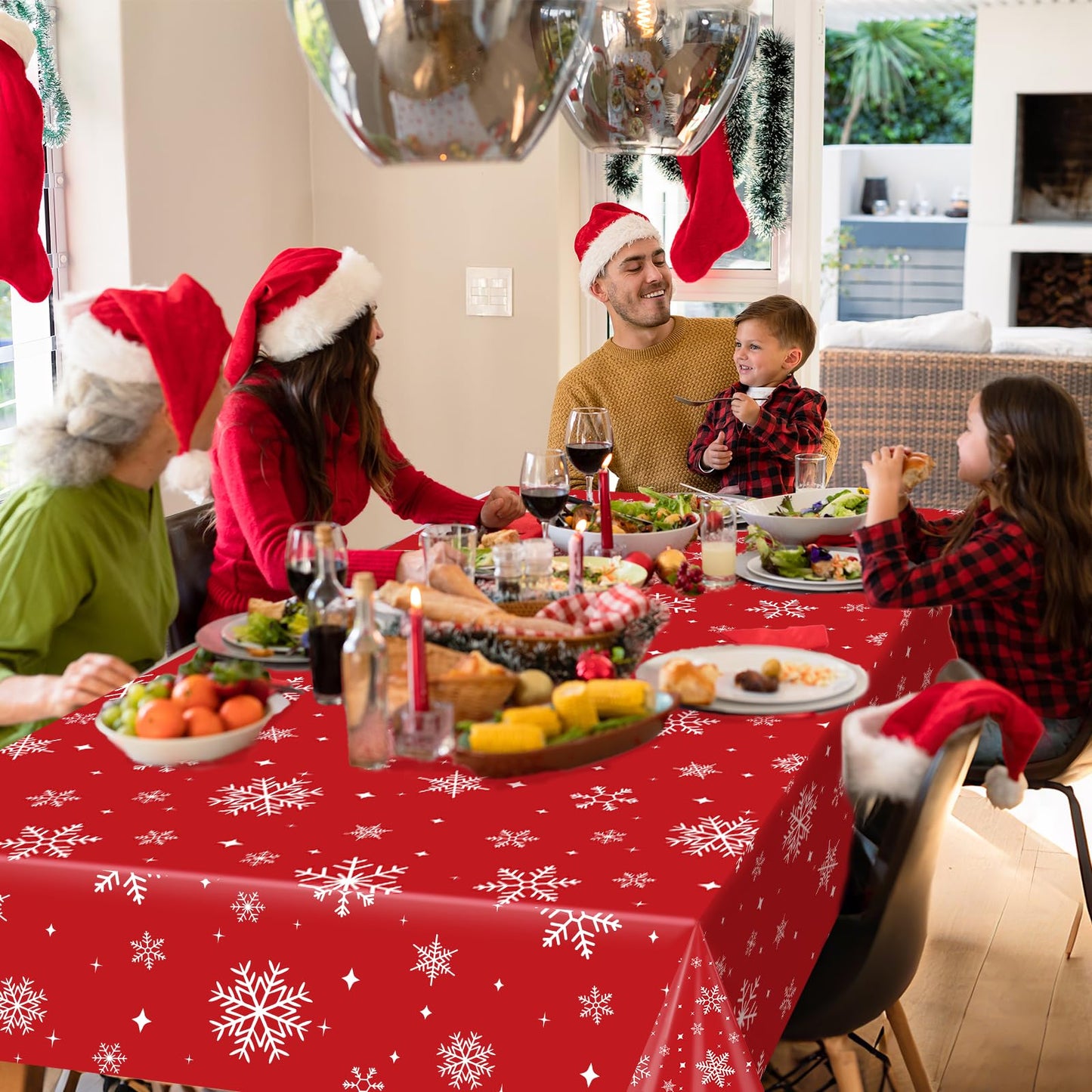 3Pack Christmas Plastic Party Tablecloth for Rectangle Tables, Christmas Disposable Table Cloth Decoration, Red Snowflake Xmas Tablecloths for Winter New Year Holiday Supplies,54x108in