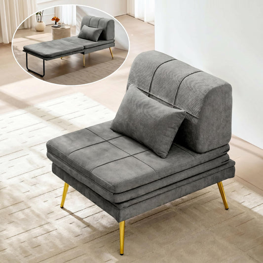 wanan Sleeper Chair, 3-in-1 Chair Bed Sleeper for Adults, Futon Sofa Bed with Back Support & Pillow, Solid Wood Frame & Sturdy Metal Legs for Living Room, Bedroom, Gray