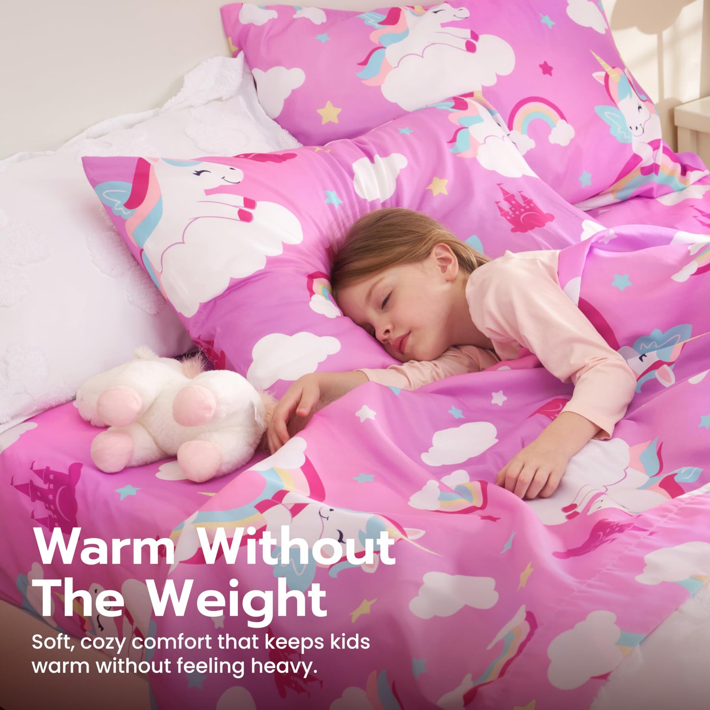 Joiedomi Kids Full Sheet Set Purple Unicorn - 4 Piece Soft Microfiber Bed Sheets - Deep Pocket Wrinkle Free, Cozy Toddler Bedding Set, Fade Resistant Breathable for Boys Girls Teens