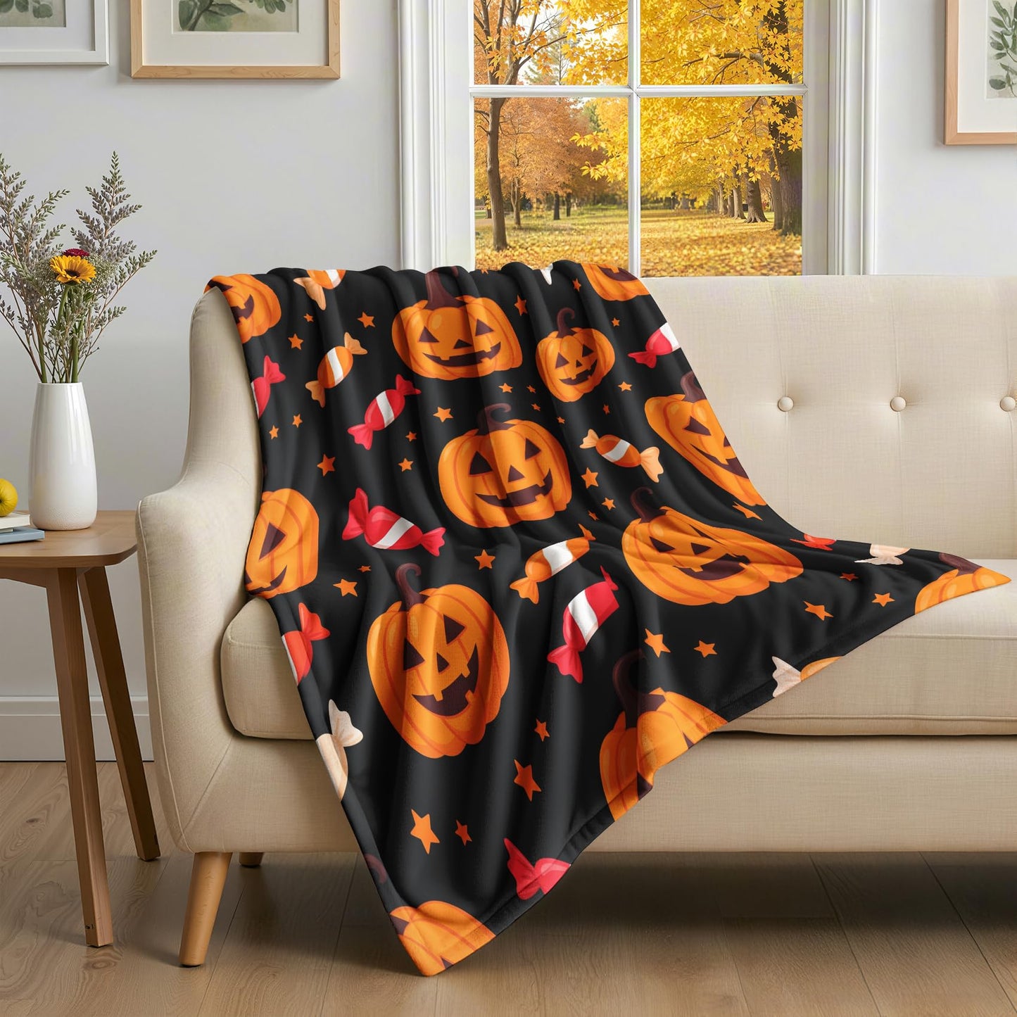 GEDAEUBA Halloween Blanket Pumpkin - Jack O Lantern Candy Fleece Blanket King Size, Soft Cozy Blankets & Throws for Couch, Bed, and Sofa, 90x108 inches