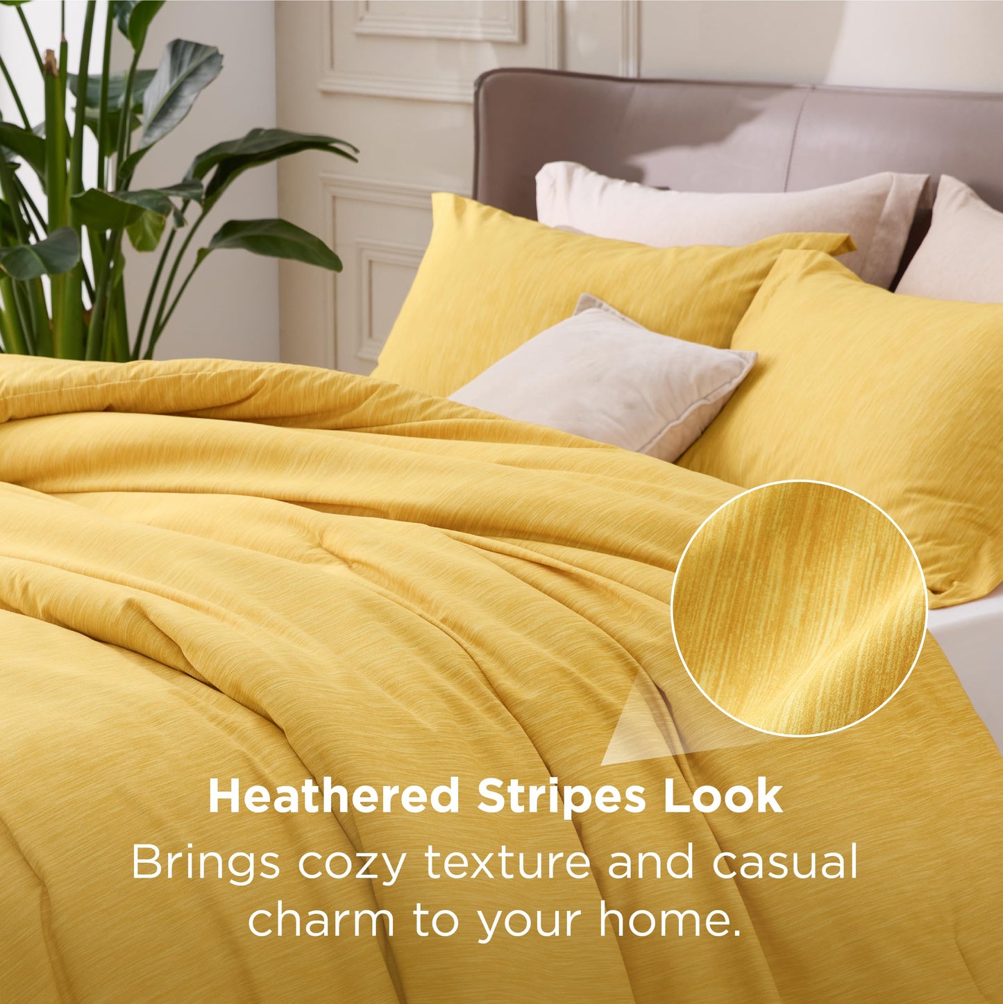 Bedsure Queen Comforter Set - Yellow Comforter Queen Size, Soft Bedding for All Seasons, Cationic Dyed Bedding Set, 3 Pieces, 1 Comforter (90"x90") and 2 Pillow Shams (20"x26"+2")