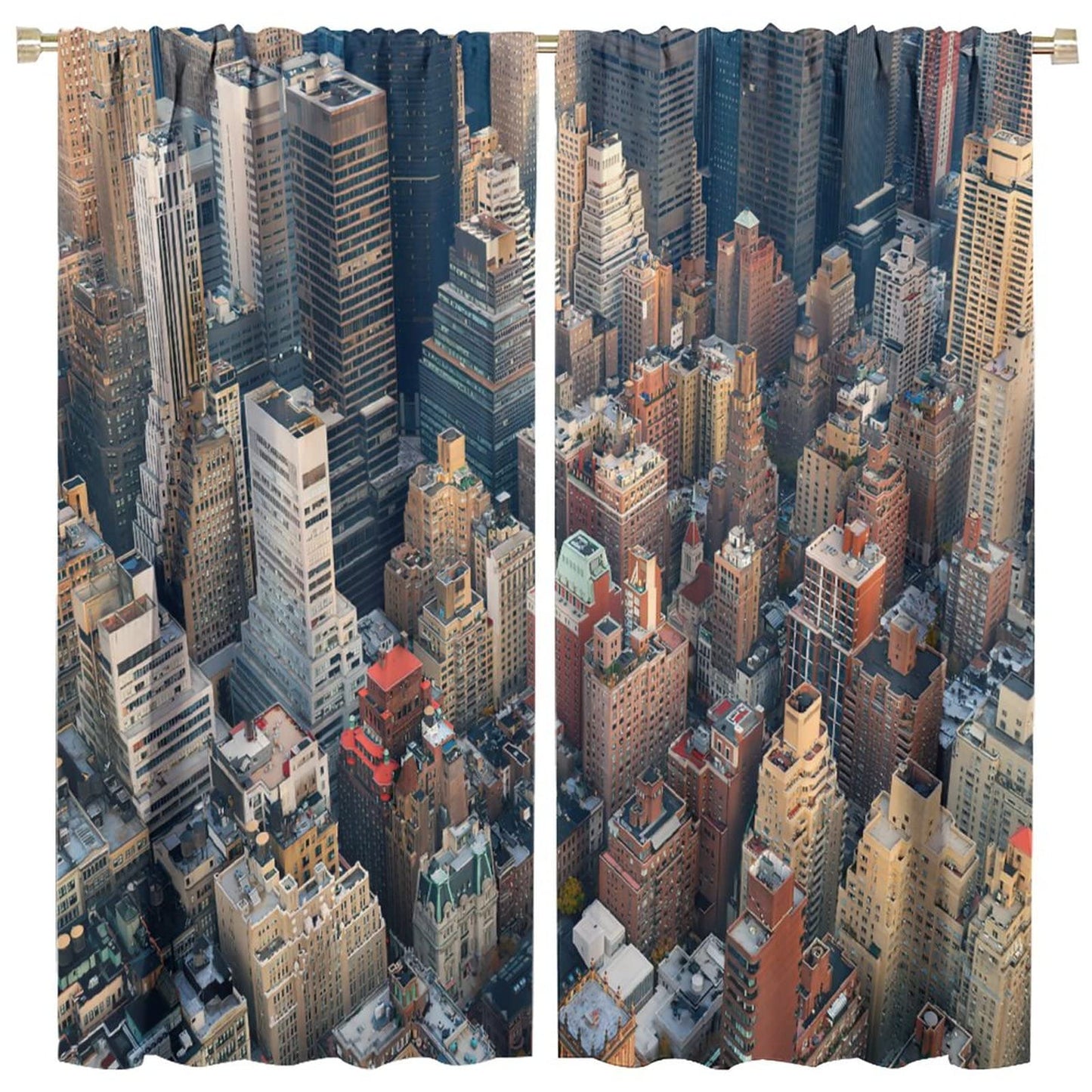 Modern Curtains,New York City Scenery at Street with Skyscrapers Buildings Blackout Window Door Curtains for Bedroom Living Room Office Decor W42xL45in