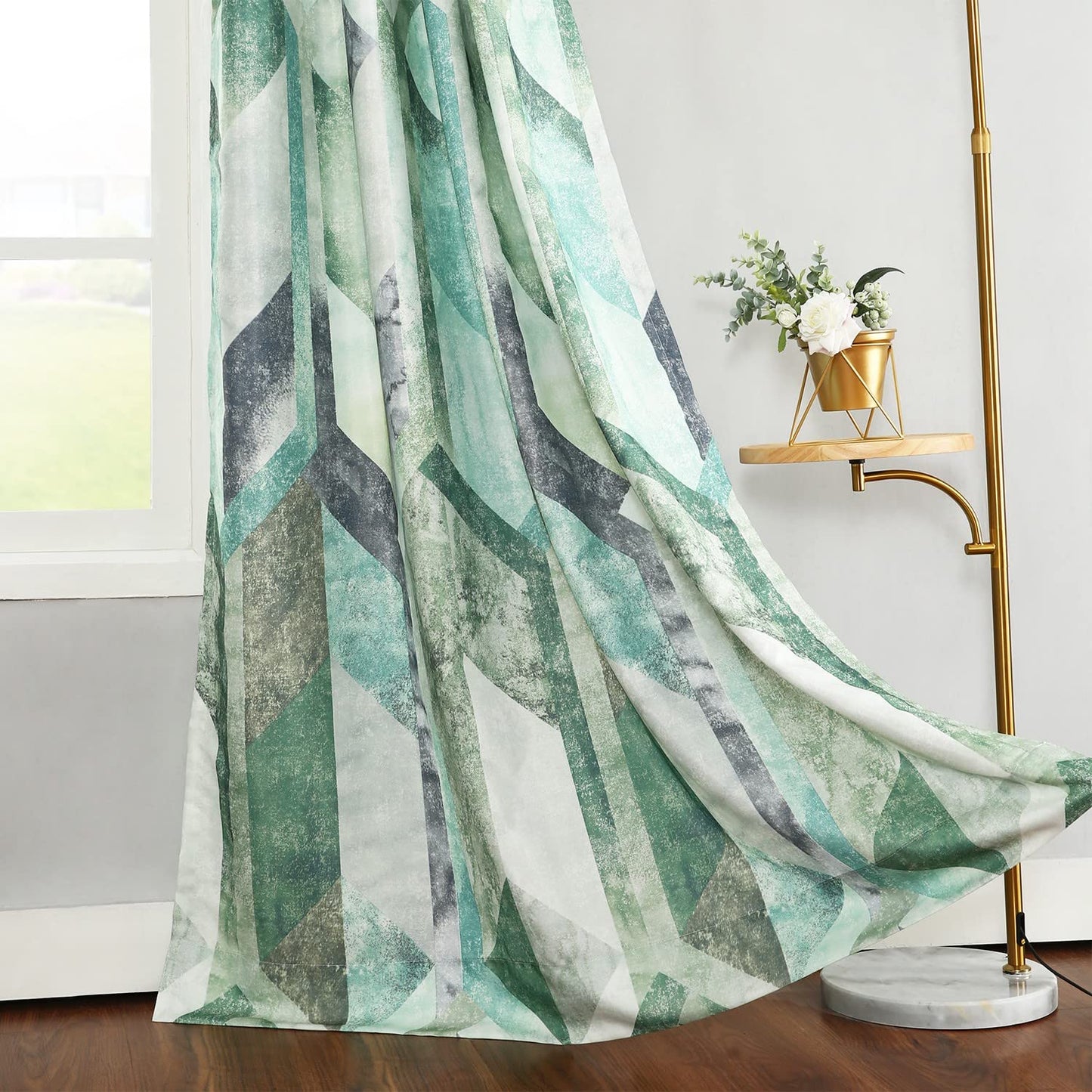 Leeva Decorative Kitchen Curtains, Drapes for Living Room 84 Inch Length 2 Panels, Geometric Pattern Grommet Solid Window Treatments, 52 x 84, Cyan