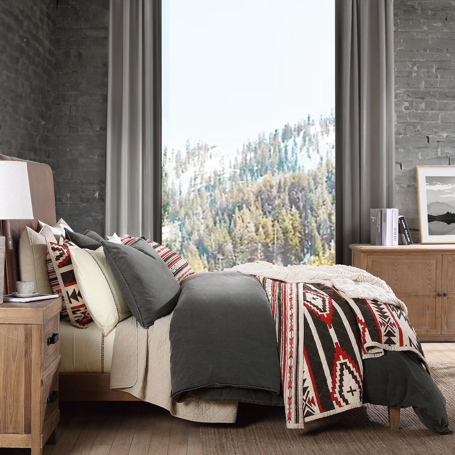 Paseo Road Cortez Western Bedding 3 Piece Quilt Set with Pillow Shams, Full Queen Aztec Bedding Set, Tribal Southwestern Bedding, Geometric Pattern Cotton Reversible Rustic Bed Set