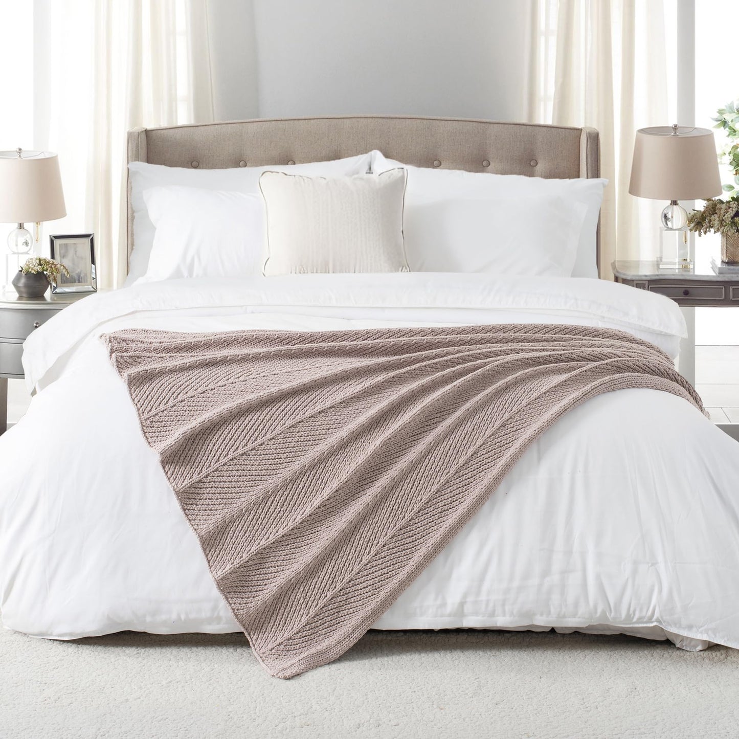 CloudDwelling Chenille Knit Throw Blanket Fluffy Fuzzy Soft Lightweight Cozy Farmhouse Chunky Knitted Throws for Couch Sofa Bed (Taupe, 50"x60")