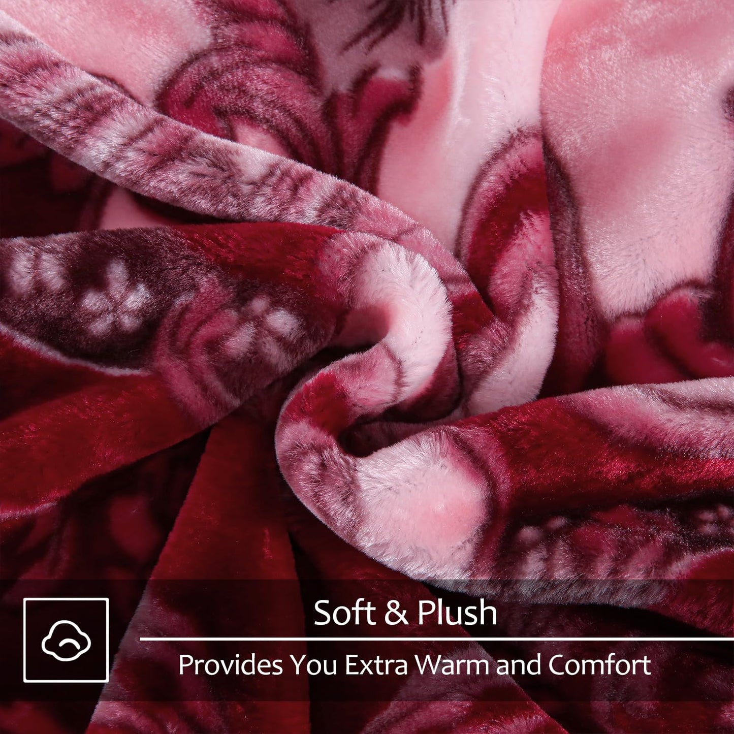 JYK Soft Fleece Bed Blanket Queen Size A&B Pattern Rose/Rose - 520GSM Fuzzy Cozy Luxury Warm Blanket Microfiber, 2 Ply Reversible Room Home Decor Christmas Decorations, 75" x 87 inches, 5 LB