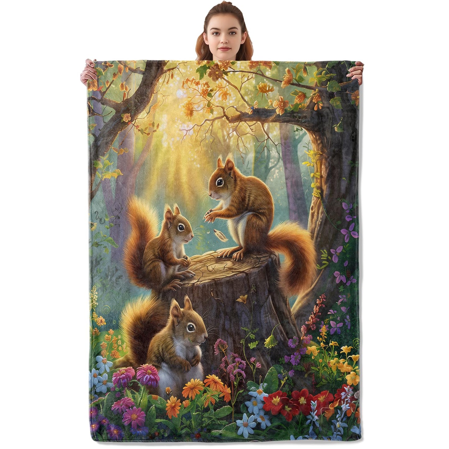 Kibue Cute Squirrel in Forest Blanket Warm & Cozy Flannel Throw Blanket - Soft Plush Lightweight Blankets for Travel, Sofa, Bedroom, Office, Home Decor for Adults Kids Women 60"×50"