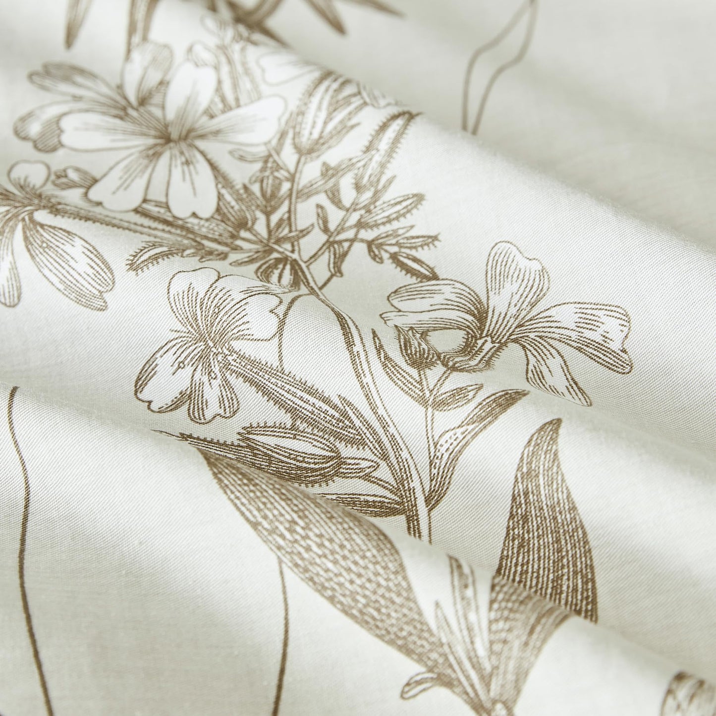 YuHeGuoJi Beige Floral Duvet Cover Queen 100% Cotton 3 Pcs Set 1 Khaki Botanical Duvet Cover with Zipper Ties 2 Pillow Shams Honeybee Taupe Flower Honeybee Print Wide Trim Bedding Set Soft