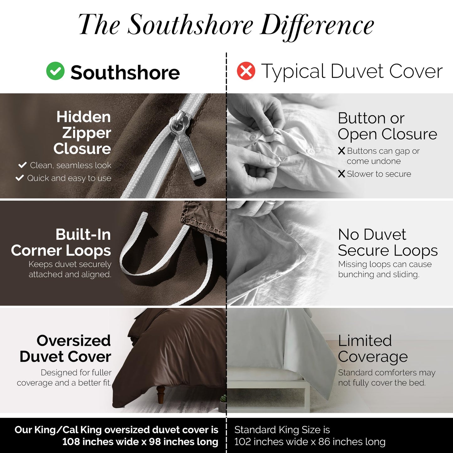 Southshore Fine Living, Inc. Oversized California King Duvet Cover Set - Hotel Quality Brown Duvet Cover King Size - Pet Hair Resistant Bedding - Zipper Closure, 2 Pillow Shams - Chocolate Brown