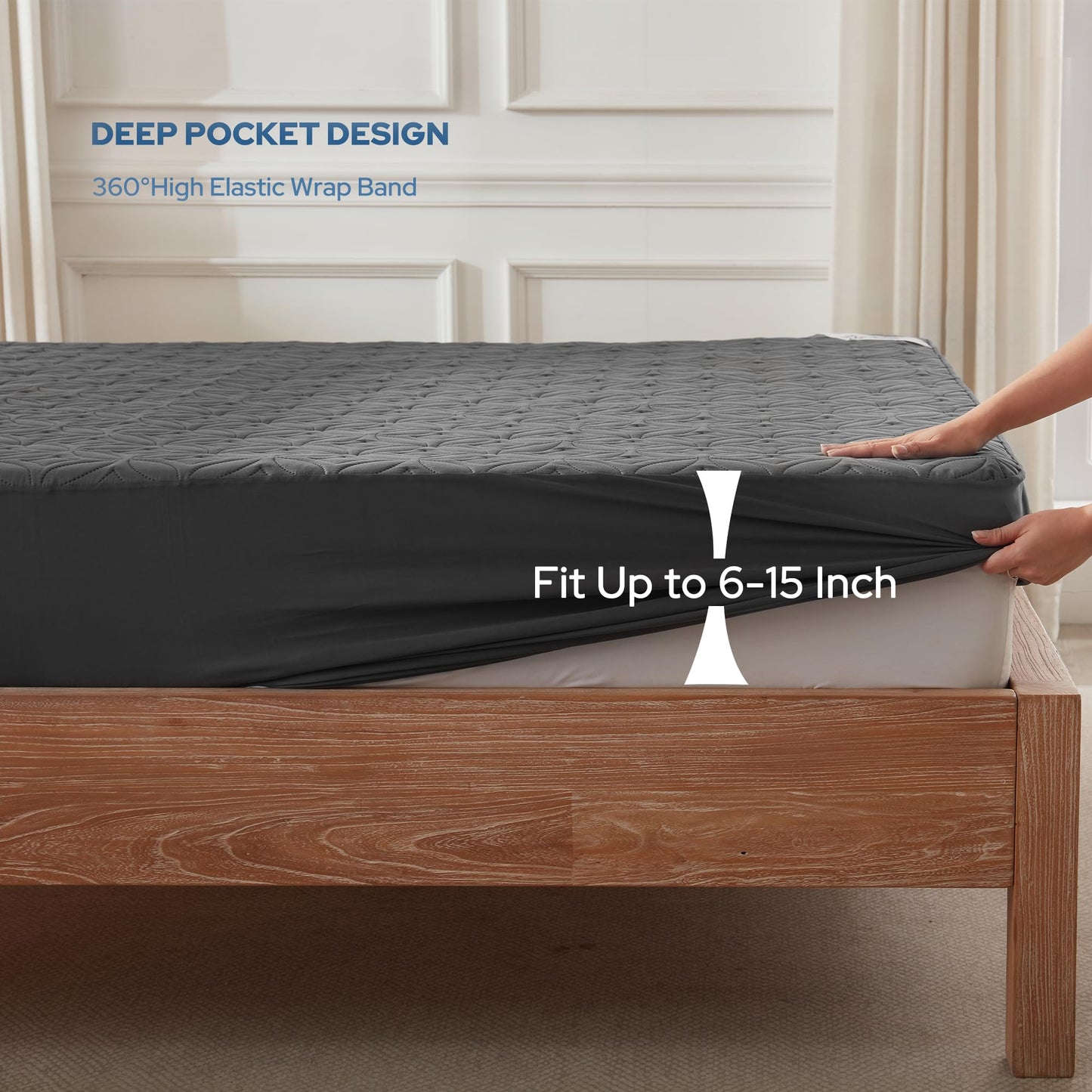 BEDLORE Waterproof Mattress Protector, Twin XL Size Mattress Pad with Deep Pocket 6"-15" Depth, Soft Breathable Dirt-Proof Bed Mattress Cover for Bedroom, College Dorm (Gray)