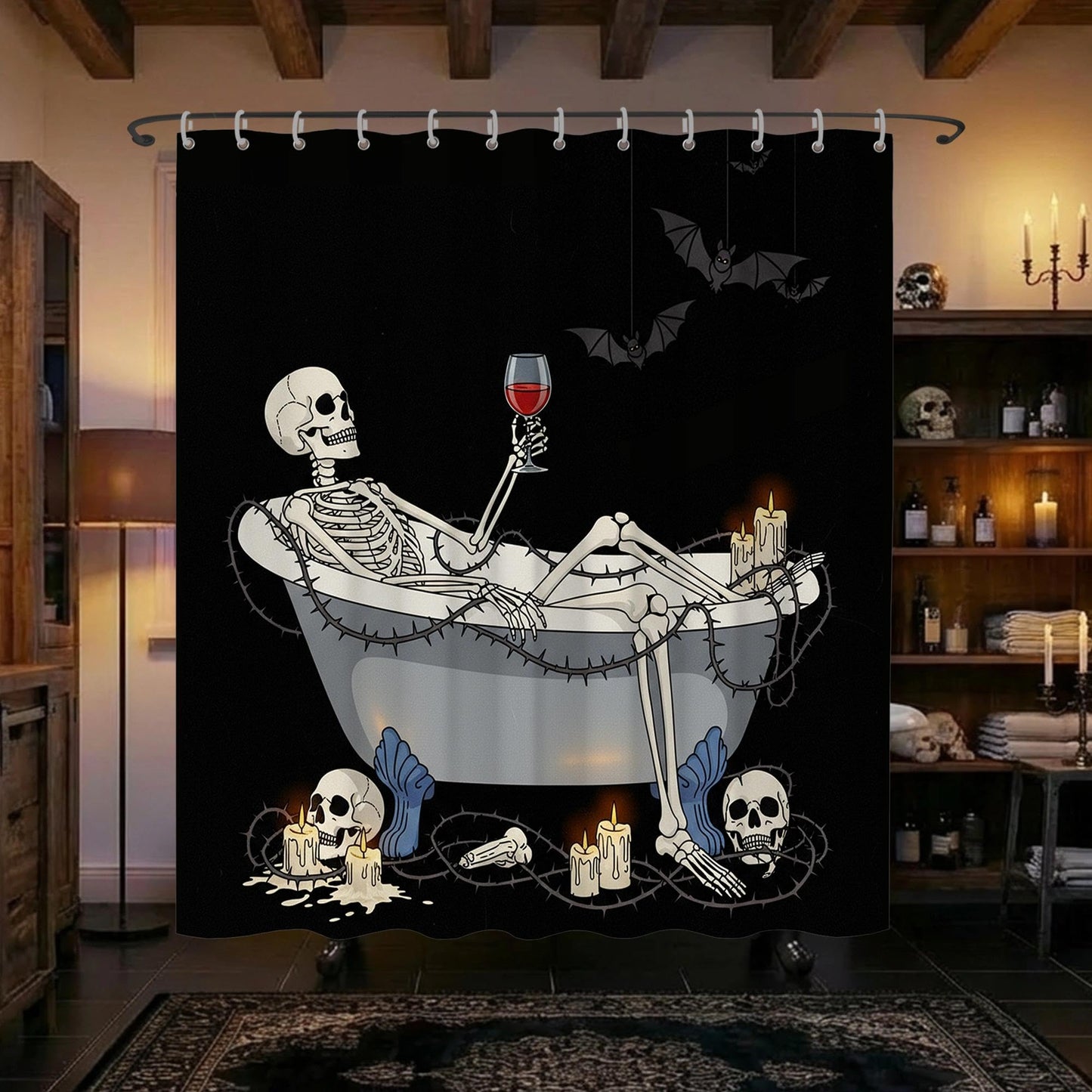 TSLOVER Gothic Black Skull Shower Curtain for Bathroom,Horror Skeleton Shower Curtains,Funny Waterproof Polyester Minimalism Skull Bathroom Decor Accessories,72x72 Inch