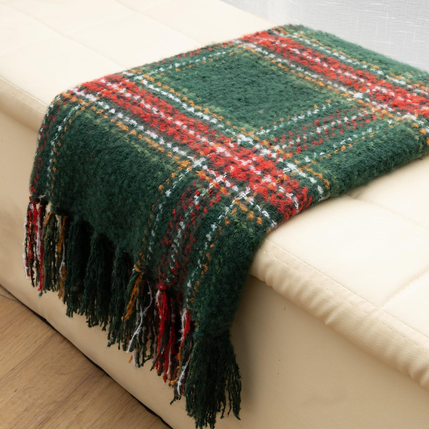 LALIFIT Plaid Throw Blanket with Fringes Green Red Christmas Home Decor Blankets Super Soft Cashmere Blanket for Couch Sofa Farmhouse Halloween etc 50" x 60" Inches(Green Plaid)