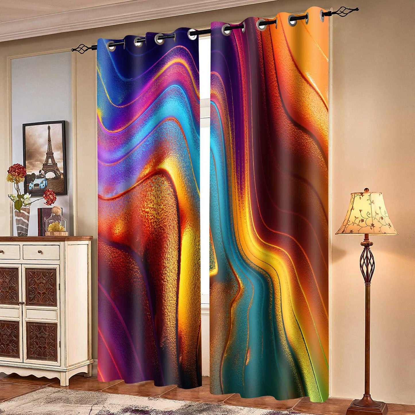 MIZSYE Colourful Fluid Curtains Modern Art Theme Abstract Blackout Drapes Nordic Design Stained Rainbow Glass Fluid Window Drapes for Bedroom Living Room Guest Room 2Panel 42x84inch CLOKMS0181