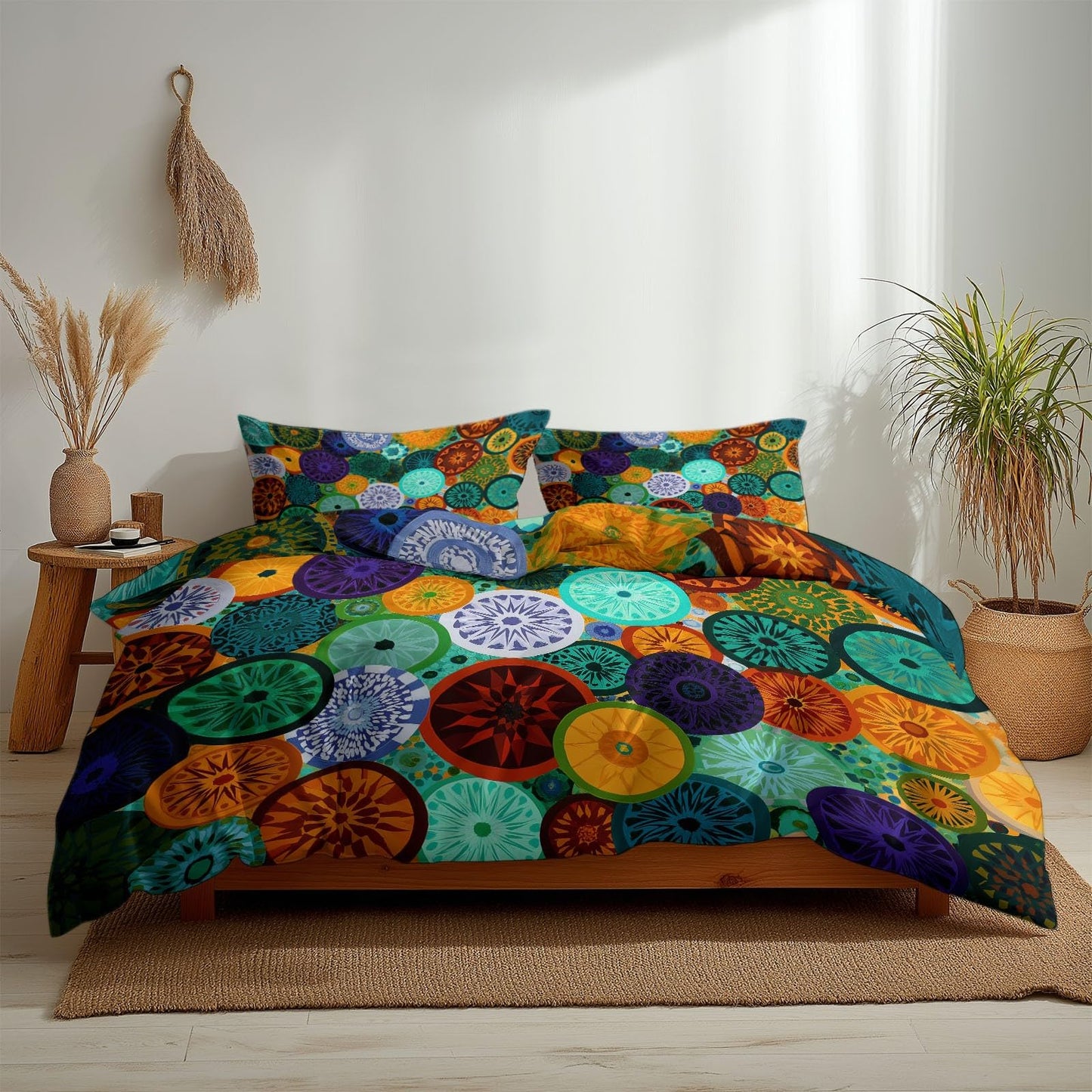 Super Soft Abstract Mosaic Duvet Cover Set Twin Size, Islamic Style Geometric Circles Pattern Bedding for Kids Boys Girls Teens - Breathable and Anti-Allergic Soft Comforter Cover 2 Pillow Shams