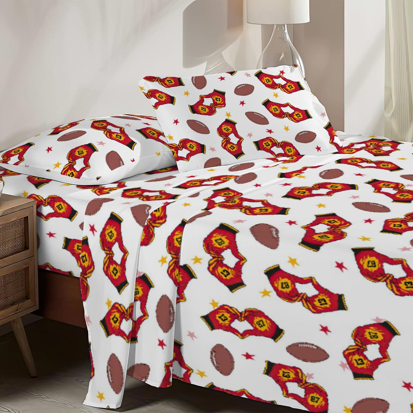 Allenjoy Twin Size Kansas City Fitted Sheet Professional Football Team Bed Flat Sheets Bedding Set Deep Pockets Up to 16" Bedroom Decor with 1 Pillowcase SC00079-009