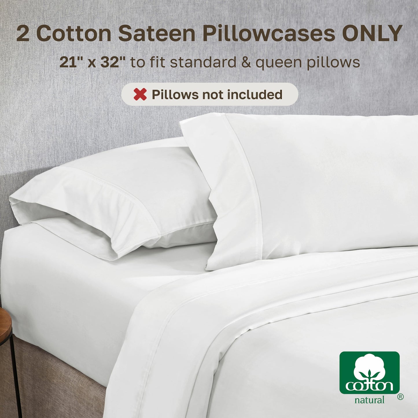 California Design Den Standard Queen Size Pillowcase Set - 400 Thread Count, 100% Cotton Sateen, Set of 2 Pillow Covers, Soft and Breathable - Antique White