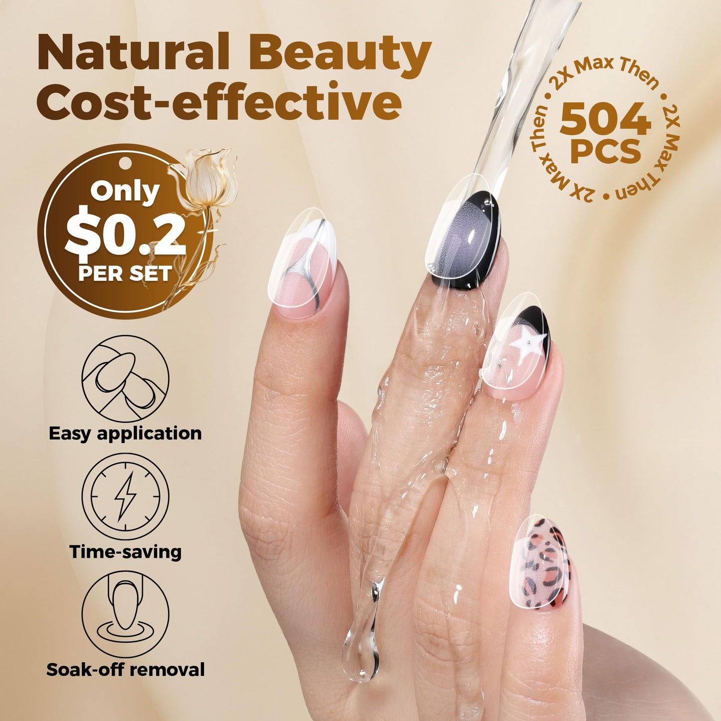 UNA GELLA Short Oval Almond Fake Nails 504pcs Press on Nails Pre-shape Short Almond Round Gel Nail Tips for Full Cover Acrylic False Nails For Nail Extension Home DIY Salon 12 Sizes False Gelly Tips