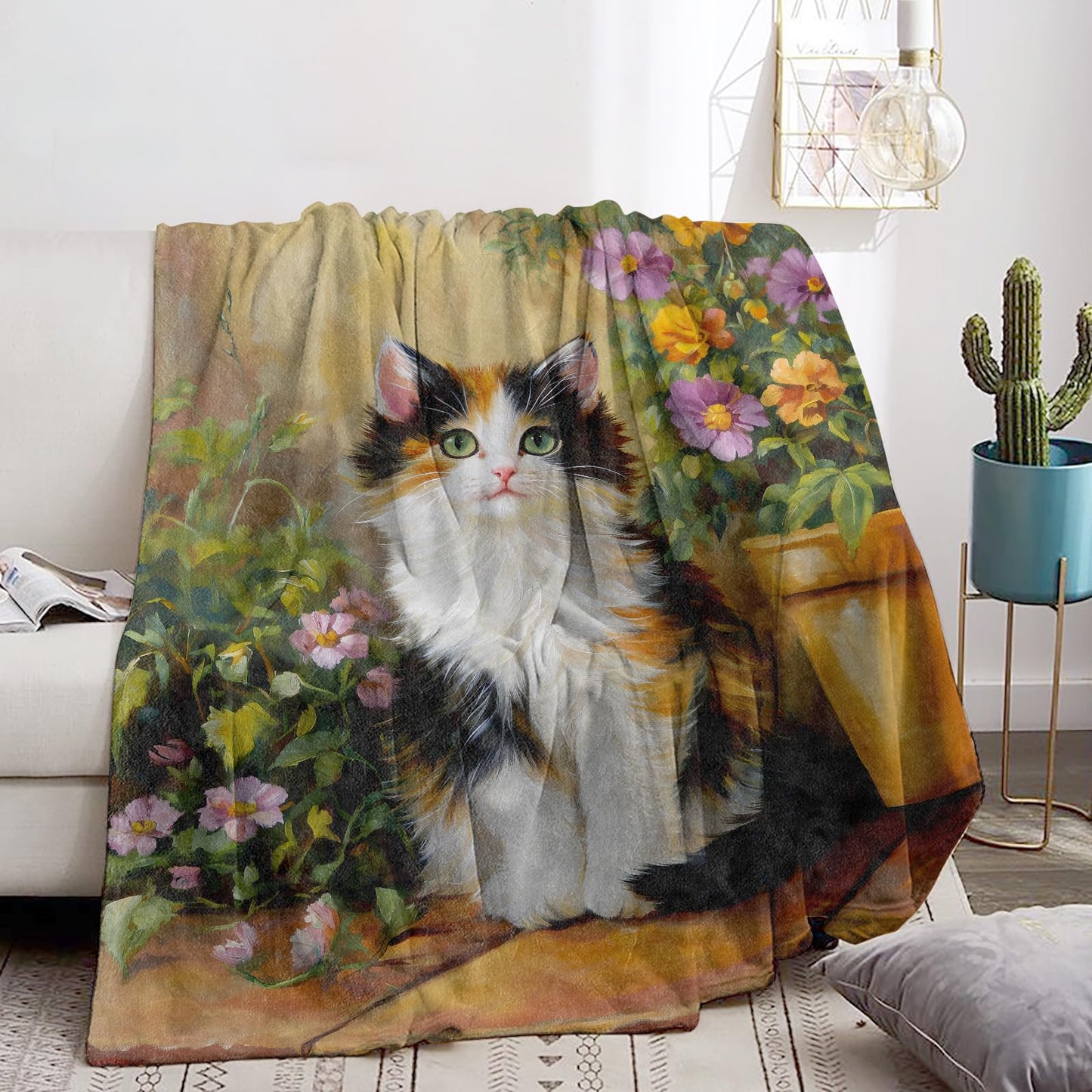 Bidesk Adorable Cat Blanket Soft Cozy Kitten Throw Blanket for Adults Women Kids - Warm Yet Lightweight Flannel Blankets for Travel, Couch, Bed, Fuzzy Outdoor Comfort Wrap 60"×50"
