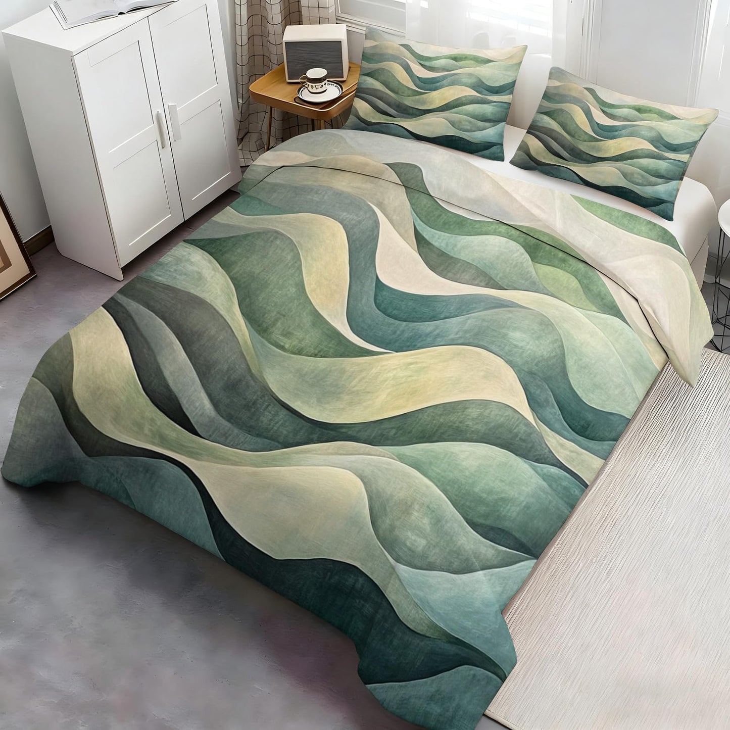 PAISUOQ Abstract Duvet Cover Full Size, Wavy Stripes Bedding, 3 Piece, Soft Microfiber Patterned Comforter Cover with Zipper Ties & 2 Pillowcase, Teal Bedroom Decor & Gifts