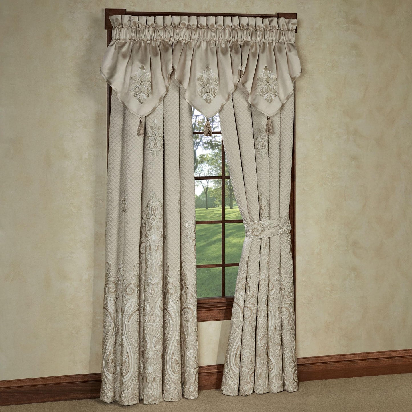 J. Queen New York Lunata Luxury Window, 3 Ascot Valances & 95L Curtains Set